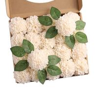 N&T NIETING 20 flores artificiales de dalia falsas con hojas y tallos, flores de dalia de espuma para ramos de boda, centros de mesa florales, arreglos, decoración del hogar, fiesta de ducha, color