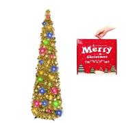N&T NIETING Árbol de Navidad artificial con soporte, 1,5 m (5 pies), plegable, con lentejuelas, para Navidad, fiestas, decoración del hogar, color dorado