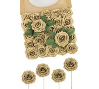 N&T NIETING Flores Artificiales con Purpurina - 25 Rosas Falsas Doradas con Tallo para Bodas, Ramos, Centros de Mesa, Fiestas, Baby Showers y Decoración del Hogar
