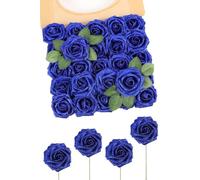 N&T NIETING Flores artificiales con purpurina, 25 unidades, rosas falsas azules, flores DIY con tallos para ramos de boda, centros de mesa, arreglo para fiestas, baby showers y decoración del hogar