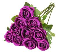 N&T NIETING Ramo de rosas artificiales, 10 unidades, flores de seda realistas, tallo largo, rosas falsas, para bodas, fiestas en el hogar, arreglo, San Valentín (lila, 51 cm)