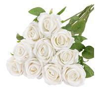 N&T NIETING Rosas artificiales, 10 unidades, flores de seda realistas, tallo largo, rosas falsas, ramo de novia para bodas, hogar, fiestas, arreglos, hoteles, jardines, decoración (blanco, 51 cm)