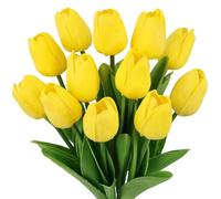 N&T NIETING Tulipanes artificiales, flores artificiales, 12 piezas de látex de tacto real, flores de tulipanes falsos para bodas, hogar, jardín, hotel, fiesta, decoración de oficina (color amarillo)