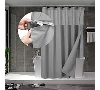 N&Y HOME Cortina de ducha de punto gofre con forro de tela a presión, 12 ganchos incluidos, cortina de ducha gris estilo hotel, repelente al agua y lavable, ventana superior de malla, 71 x 72 pulgadas