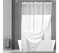 N&Y HOME Cortina de ducha larga de punto gofre con forro de tela a presión y juego de 12 ganchos, 71 x 78 pulgadas, estilo hotel y ventana superior de malla, lavable a máquina, repelente al agua, 71 x