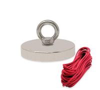 N42 Magnet de Bote de Neodimio Con Cebolio M12 Y Una Cuerda de 10 M Para Pesca Por Imán, Recuperación Y Caza de Tesoros - 116mm Dia x 20mm - 400kg - Paquete de 1