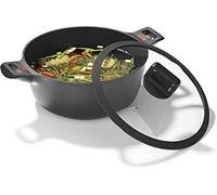 N8WERK Olla de aluminio fundido en la edición Midnight, 28 cm, indicador de temperatura de cambio de color, apta para todos los tipos de cocina, revestimiento triple para cocinar sin quemar