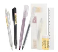 NA Bolígrafo de tinta de gel con punta fina, lápiz mecánico, funda de lápiz de plástico con regla de goma de borrar papelería para oficina escolar