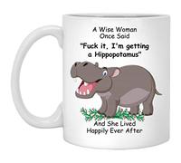 NA Funny Hippopotamus 2 Una Mujer Sabia Amantes de los Animales Taza de café Blanca de 11 oz
