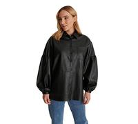 NA-KD Oversized Puff Sleeve PU Shirt Camisa, Negro, 34 para Mujer