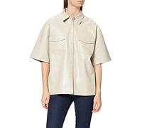 NA-KD Oversized Short Sleeve Pu Shirt Camisa Mujer, Blanco Roto, 2XS