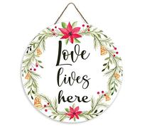 NA Love Lives Here - Placa de madera con texto en inglés "Love Lives Here" (30 x 30 cm)