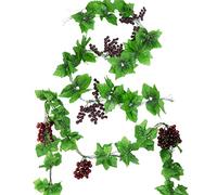 NA Woohome Uvas Artificiales con Hojas 2.4 Metros 10 Pz Simulación de Vides de Uvas Artificiales Uvas De Plástico para Hogar, Cocina, Fiesta, Fotografía, Decoración De Boda