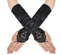 Naapesi 1 Pares Guantes Largos de Satén, Guantes Mujer Vintage, Guantes de Fiesta de Noch Encaje sin Dedos para Novia Boda, Guantes Accesorios para Fiesta de Disfraces de ópera de Boda (Negro)