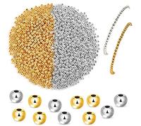 Naapesi 1200 Piezas 4 mm Cuentas Espaciadoras Redondas, Oro y Plata, para Fabricación Joyas Pulsera Collar DIY, Suministros para Manualidades