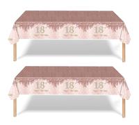 Naapesi 2 Piezas Manteles para Cumpleaños 18, Mantel Fiesta Oro Rosa, Mantel Plástico Reutilizable, 18 Años/30 Años Decoración Cumpleaños, Mantel Impermeables para Fiestas y Boda -137 * 274 cm (18th)