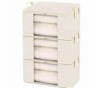 Naapesi 3 Unidades Bolsas de Almacenamiento Plegables y Apilables para Ropa, Edredones, con Asas Reforzadas y Cremallera Doble, Caja Organizadora para Armario y Debajo de la Cama 55x35x25cm (Beis)