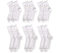 Naapesi 6 Pares de Calcetines Blancos de Encaje para Mujeres y Niñas, Calcetines de Media Caña con Volantes, Algodón Suave con Motivo de Rombos y Trenzas, Talla Única EU 36-42