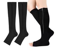 Naapesi Calcetines de Compresión, Medias Calcetines de Compresión para Venas Varicosas, Hinchazón, Edema (1 par de calcetines abiertos con cremallera negros, XXL)