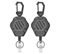 Naapesi Pack de 2 Llavero Retráctil - Sostenedor de Identificación con Mosquetón Resistente, Cable Retráctil de Acero de 24", Carrete de Insignia Táctica, Anillo de Acero Inoxidable, Llavero Duradero