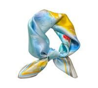Naapesi Pañuelo de Seda para Mujer 100% Seda de Morera, Bufanda Cuadrada Pequeña con Patrones de Paisajes Florales, Elegante Pañuelo para Cuello y Pelo (Verano en la playa)