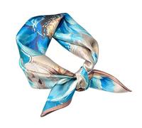 Naapesi Pañuelo de Seda para Mujer 100% Seda de Morera, Bufanda Cuadrada Pequeña con Patrones de Paisajes Florales, Elegante Pañuelo para Cuello y Pelo (Loto azul)