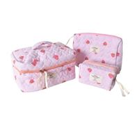 Naapesi Set 3 Neceseres Maquillaje Mujer, Bolsa de Maquillaje con Lazo y Flores, Neceser Viaje Mujer Grande Mediano Pequeño, Organizador Portátil para Accesorios de Belleza, Kit Regalo Mujer (Rosa2)