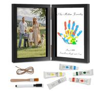 Nabance Kit Marco de Huellas Bebe Recien Nacido para 4 Huellas, Cuadro para Pintar la Huella Bebe Pie y Manos, Marco de Recuerdo Personalizable, Regalos para Bebes Recien Nacidos - Negro