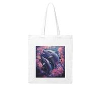 NABEAR Bolsa de compras de lona con delfines de mar profundo y flores rosas, reutilizable y respetuosa con el medio ambiente, con bolsa de hombro impresa para mujer