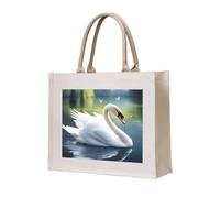 NABEAR Hermosa bolsa de transporte de lona blanca con cisne, bolsa de compras reutilizable ecológica, bolsa de hombro para mujer
