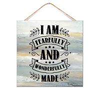 NABRAND Placa rústica para colgar en la pared con texto en inglés ''I Am Fearfully And Wonderfully Made Christian Gifts for Women Carteles de madera para colgar en la pared, para lavandería, baño,
