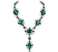 NABROJ Collar largo de cristal verde, collares gruesos para disfraz de Halloween, joyería para mujer, babero dorado con diamantes de imitación esmeralda, regalos de Navidad, boda, NC37 verde