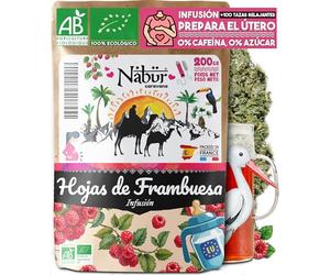 Nabür - 200 gr Hojas de Frambuesa orgánica para la preparación al final del embarazo y el parto, Menstruaciones dolorosas y Menopausia.