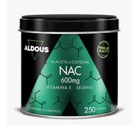 NAC N-Acetil-Cisteina 600mg + Vitamina E y Selenio - 250 Cápsulas - 1 al Día - Antioxidante y Glutation - Detox y Salud Respiratoria - Alta Concentración Vegano - Para +8 meses - Aldous