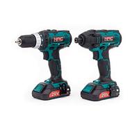 NAC Juego de herramientas destornillador destornillador 20V 35Nm / 250Nm Li-Ion 2x batería 2.0Ah Juego de luz LED de taladro y tornillos, cargador con indicador de nivel de carga