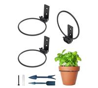 NACETURE Perchas para Plantas de 4 Pulgadas para Exteriores e Interiores, Paquete de 3 Unidades, Gancho de Pared de Metal, macetas, Juego de Anillos para macetas Negras con Pala de jardín
