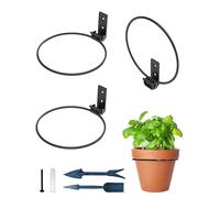 NACETURE Soporte Plegable con Anillo para macetas de Montaje en Pared, colgadores Redondos de Metal de Alta Resistencia para macetas, Soporte para Plantas de Exterior/Interior (15 cm, Paquete de 3)