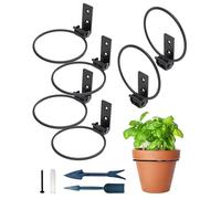 NACETURE Soporte Plegable con Anillo para macetas de Montaje en Pared, colgadores Redondos de Metal de Alta Resistencia para macetas, Soporte para Plantas de Exterior/Interior (10 cm, Paquete de 6)