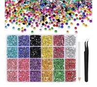 NACHLYNN 36000 piedras de resina de 2 a 6 mm, multicolor, planas, redondas, piedras de gelatina, adecuadas para decoración de uñas, disfraces y otras creaciones de bricolaje (con pinzas)