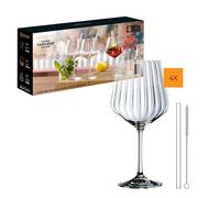 Nachtmann Spiegelau 103143 - Juego de 9 vasos de ginebra y tónico (4 vasos de 637 ml), 4 pajitas de cristal, 1 cepillo de limpieza, Tastes Good, transparente