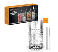 Nachtmann Spiegelau 103144 - Juego de 9 vasos largos (445 ml), 4 pajitas de cristal, 1 cepillo de limpieza, Tastes Good, transparente