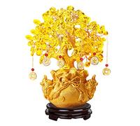 Nachukan Árboles De Dinero De Cristal De Cuarzo Amarillo con Sapos Dorados, Decoración De Estilo Bonsái De Riqueza Y Fortuna De Feng Shui De La Suerte Árbol De Dinero Amarillo(A)