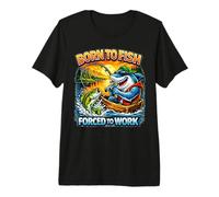 Nacido 2 Peces forzados a Trabajar Divertido tiburón de Pesca Camiseta Premium