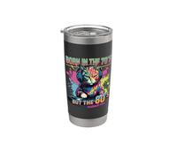 Nacido en los años 70 pero 80's Raised Me Birthday Cat DJ Vaso térmico de acero inoxidable de doble pared
