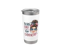 Nacido libre pero ahora soy caro retro 4 de julio Mujeres Chica Vaso térmico de acero inoxidable de doble pared