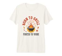 Nacido para Asar, Obligado a Trabajar, papá Retro, Humor de Barbacoa Camiseta Premium