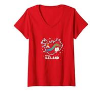 Nacido para Explorar Islandia Aventura Aurora Boreal Gráfico Camiseta Cuello V, Mujer, Rojo, L