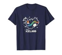 Nacido para Explorar Islandia Aventura Aurora Boreal Gráfico Camiseta, Hombre, Azul Marino, S