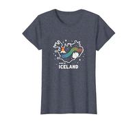 Nacido para Explorar Islandia Aventura Aurora Boreal Gráfico Camiseta, Mujer, Azul Jaspeado, L