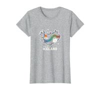 Nacido para Explorar Islandia Aventura Aurora Boreal Gráfico Camiseta, Mujer, Gris Jaspeado, L